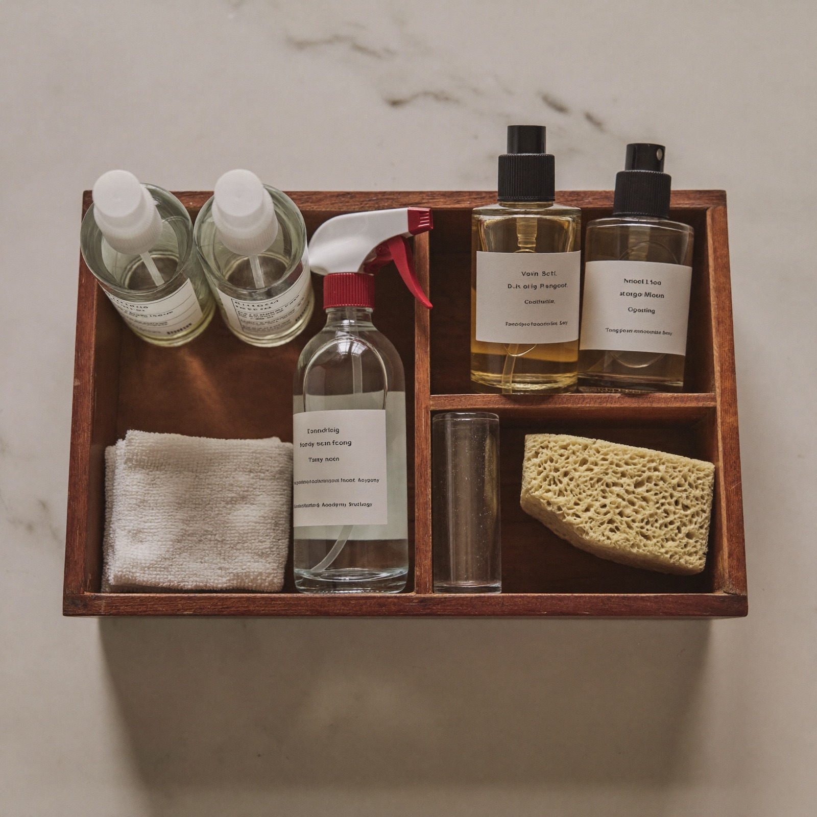 Productos de limpieza ecológicos preparados en una cesta